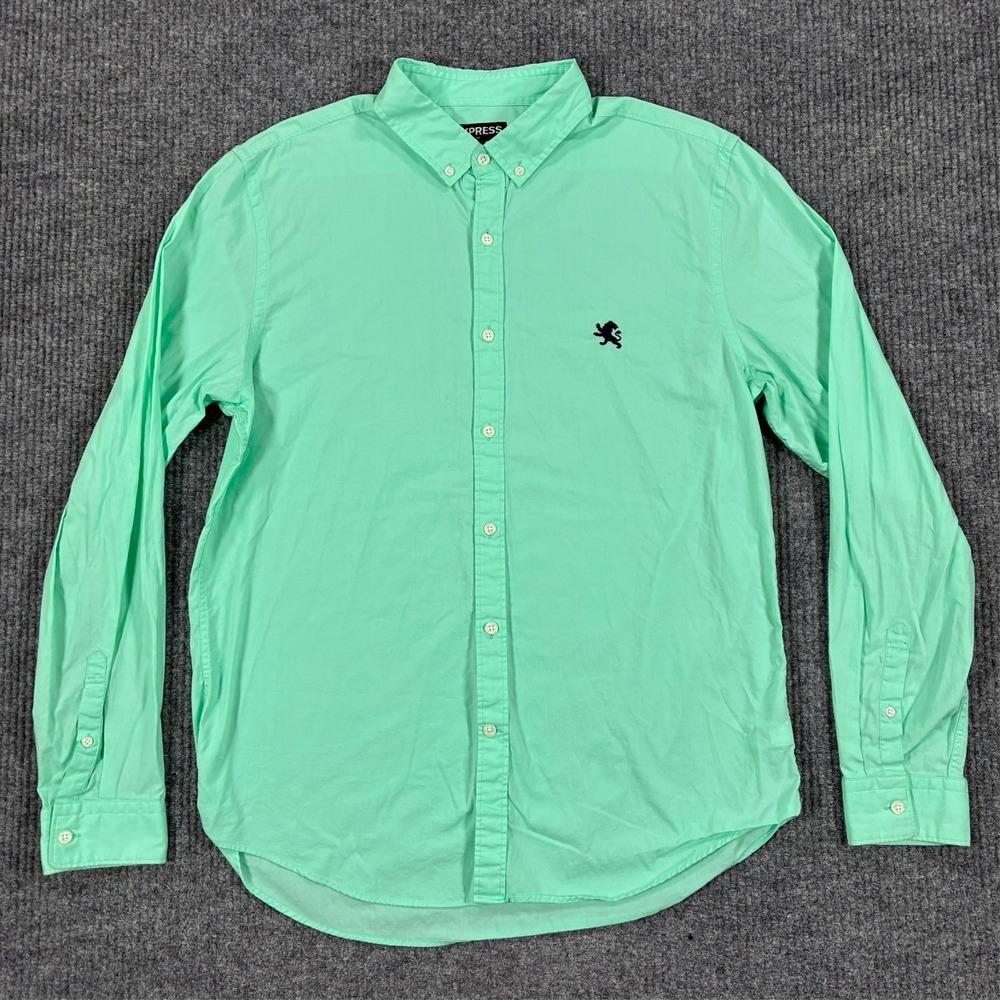 Express Mens Large 16-16.5 Mint Green Button Down Long Sleeve Casual Dress Shirt